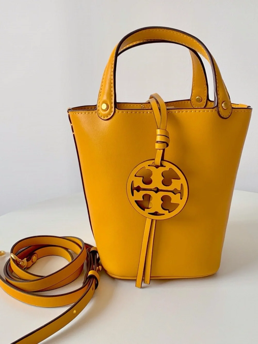 Tory Burch Mustard Yellow Miller Mini Bucket Bag